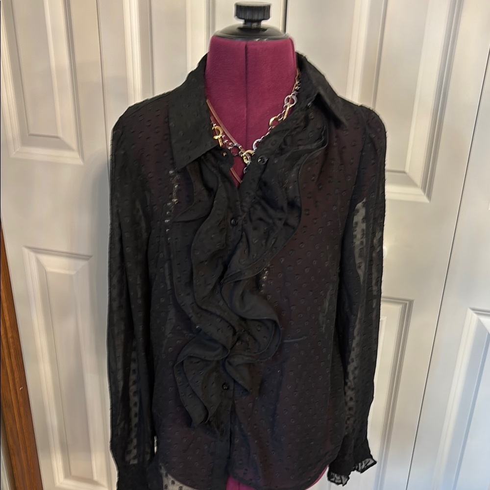 Iris Black Ruffled Long Sleeve Blouse